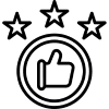 Here’s an alt tag for the image: `Top-rated, three stars, thumbs up`