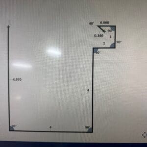 Geometric shape with measurements and angles diagram.