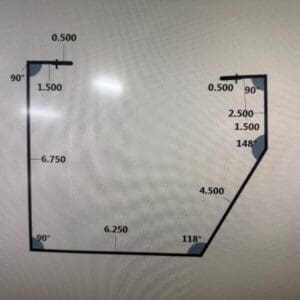 Irregular polygon with side lengths and angles.