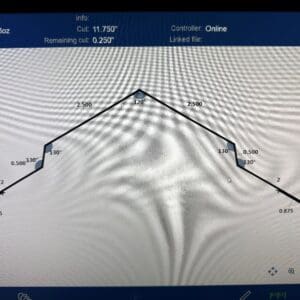 Metal cutting diagram with measurements displayed.
