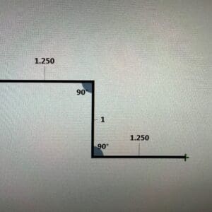 L-shaped diagram with measurements and angles.