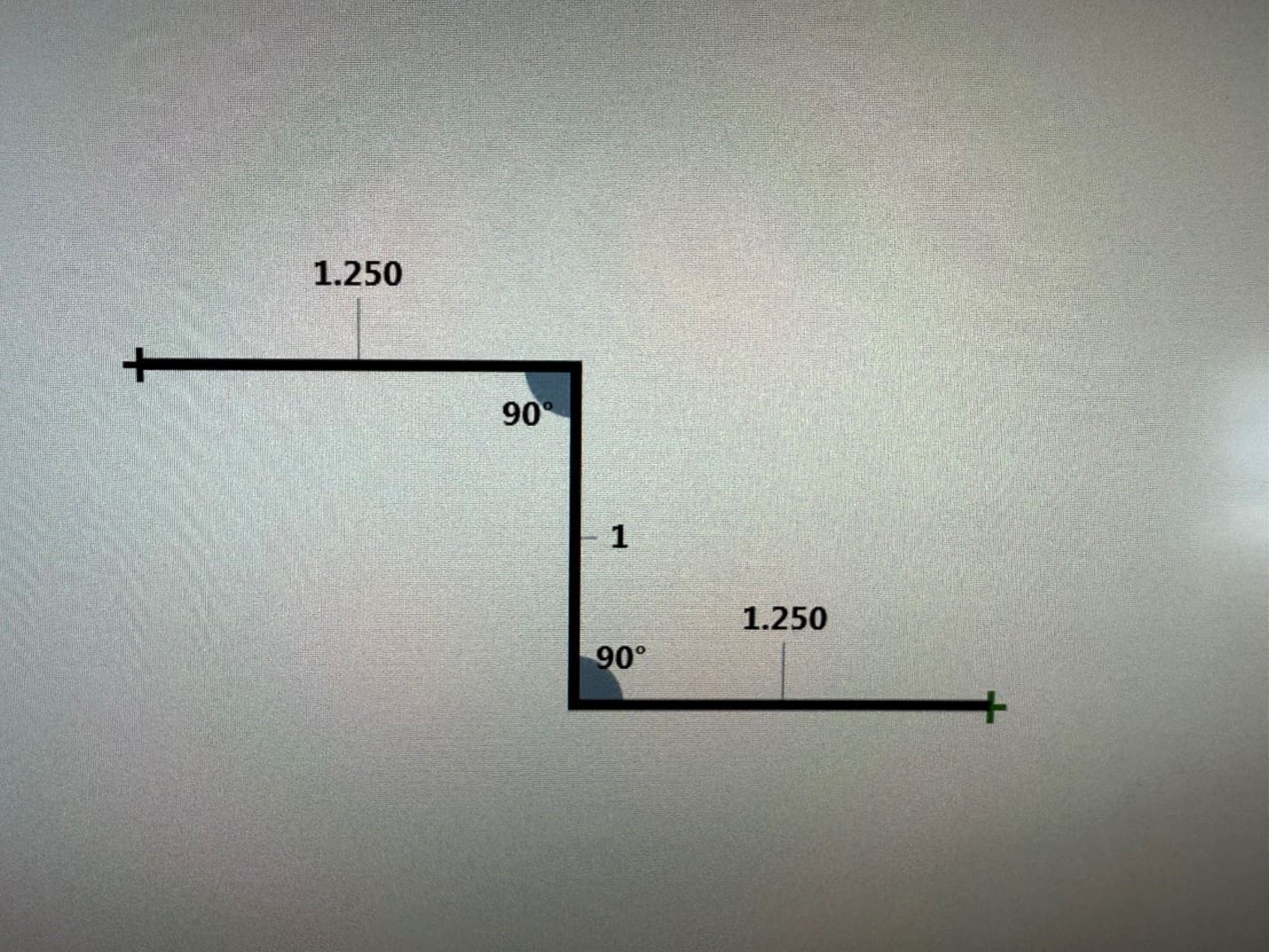 L-shaped diagram with measurements and angles.