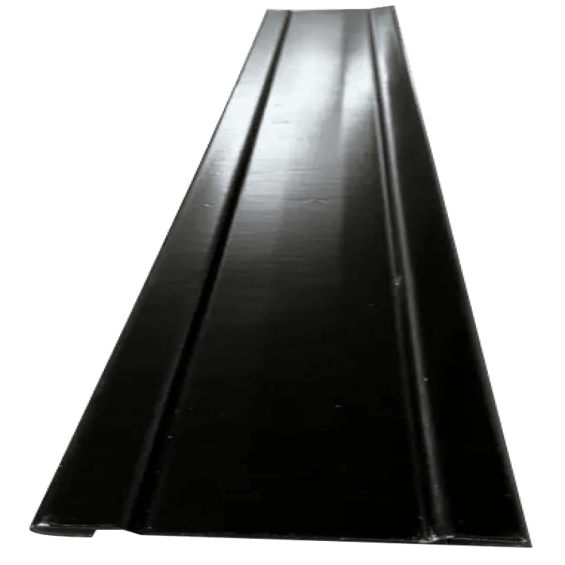 Black metal roofing sheet on black background.